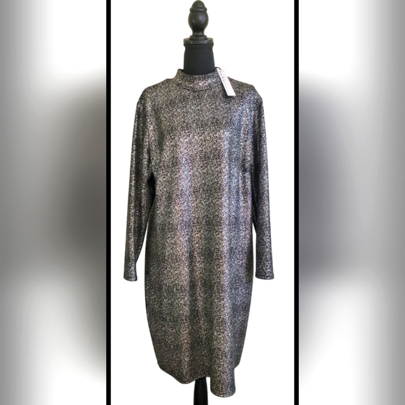 Nicole Miller Silver Gray Metallic Long Sleeve Sparkly Party Dress Plus 1X NEW - Picture 10 of 10